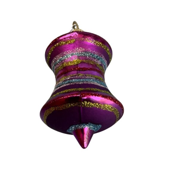German Glass Glittered Spindle Ornament Purple Blue Gold 3 1/2 Inch Holiday Déco - Picture 6 of 6